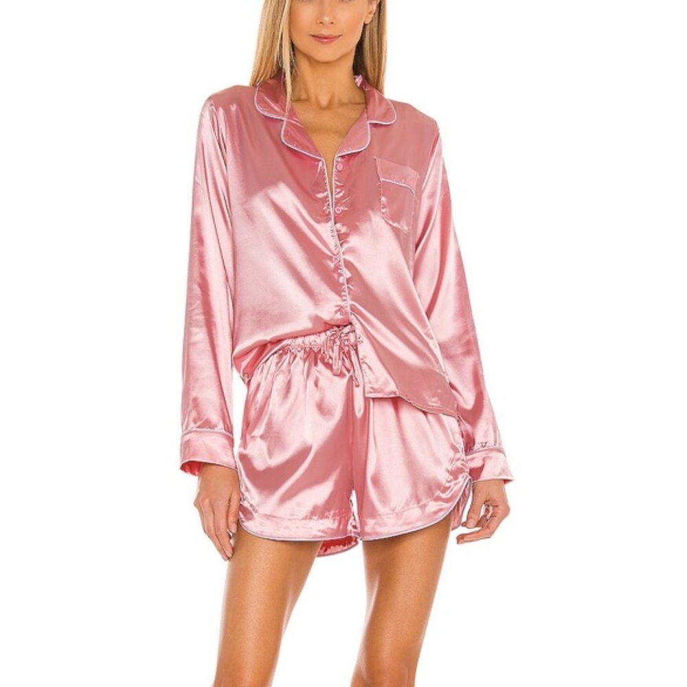 Lovers + Friends Pink Satin Pajama Set